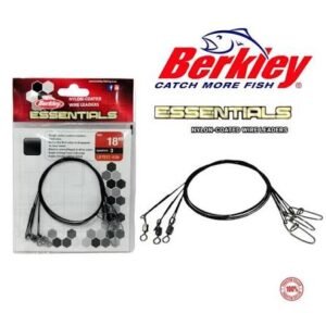 BERKLEY Essentials Nylon-Coated Wire Leader 3in1 Set With Swivel Cross Lok Snap Stainless Steel Cable